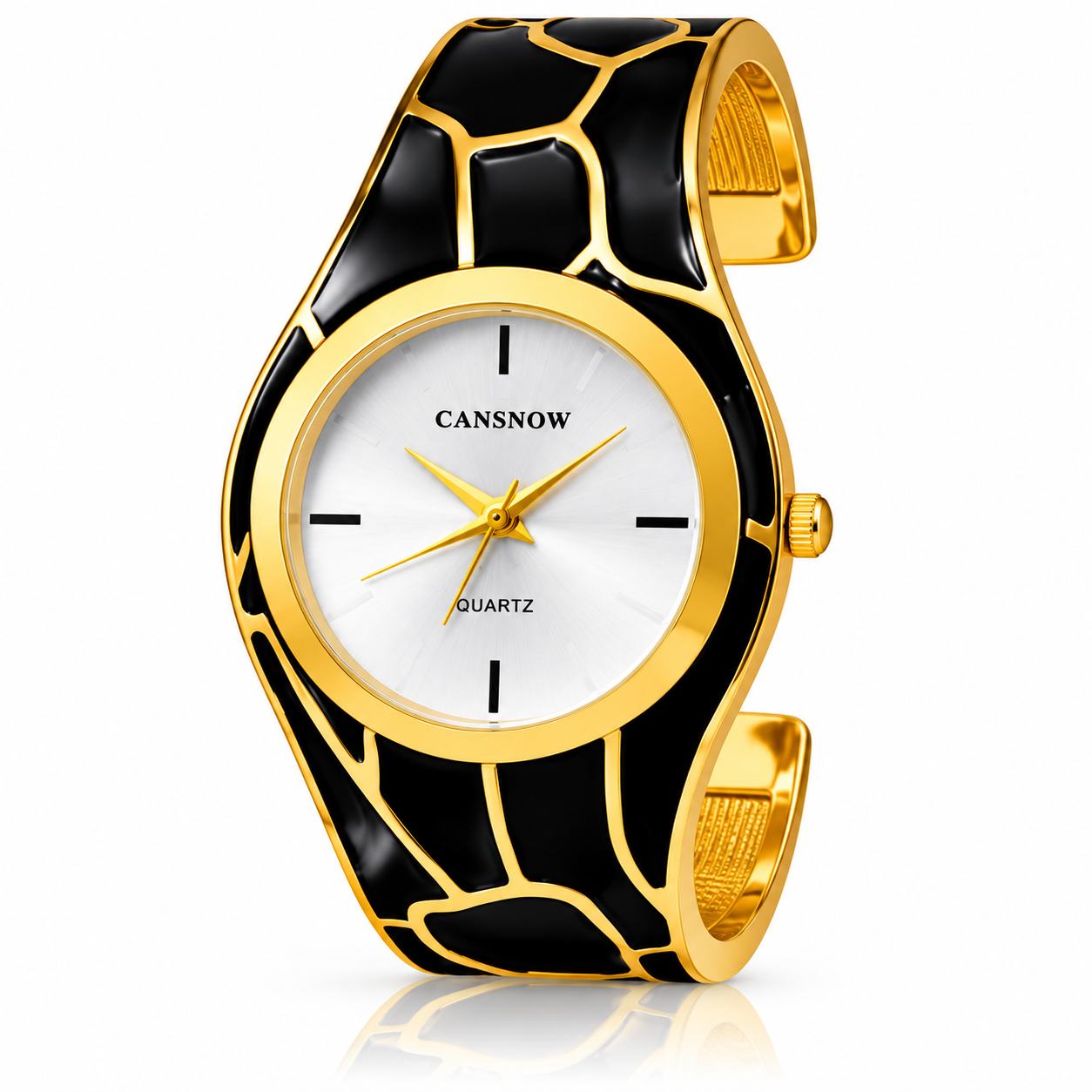 Women's Black & Gold Analog Quartz Cuff Bracelet Watch