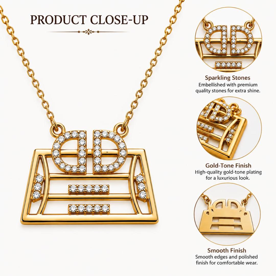 Women's Geometric Pendant Necklace – Rose Gold and Gold (Pendant Only, Earrings Not Included)