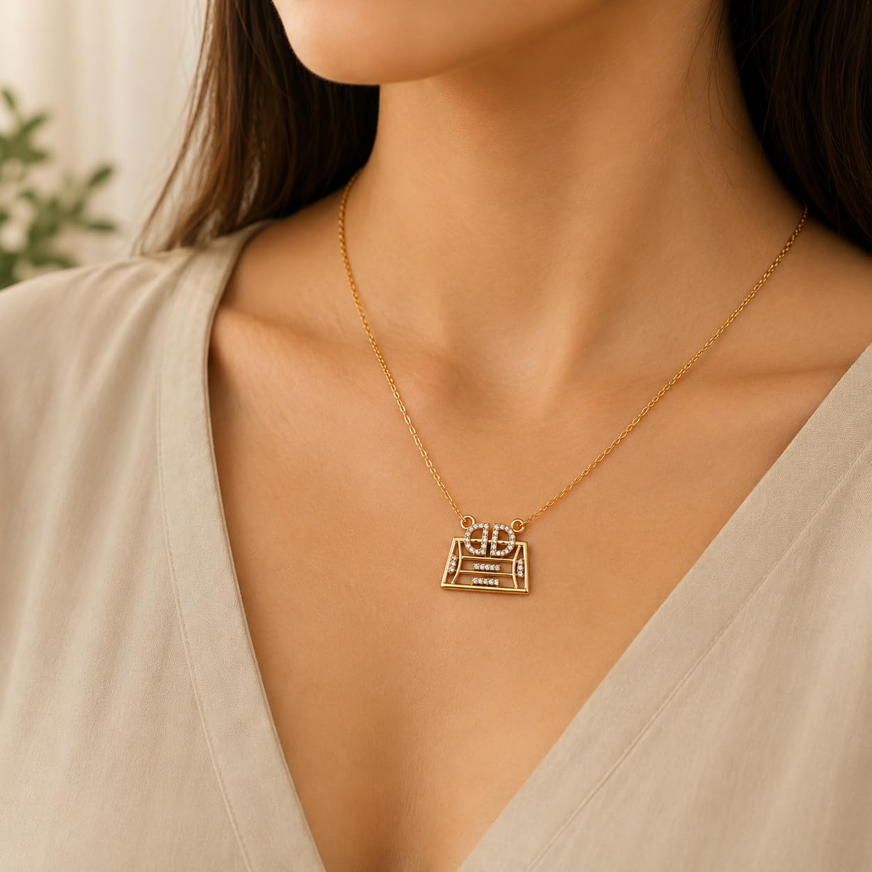 Women's Geometric Pendant Necklace – Rose Gold and Gold (Pendant Only, Earrings Not Included)