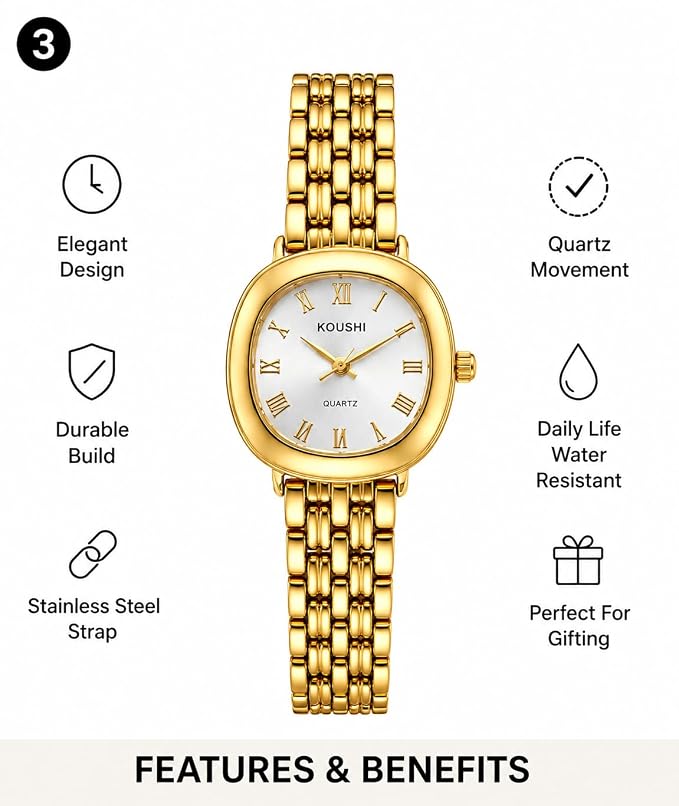 Women's Gold-Tone Analog Watch Roman Numeral Dial