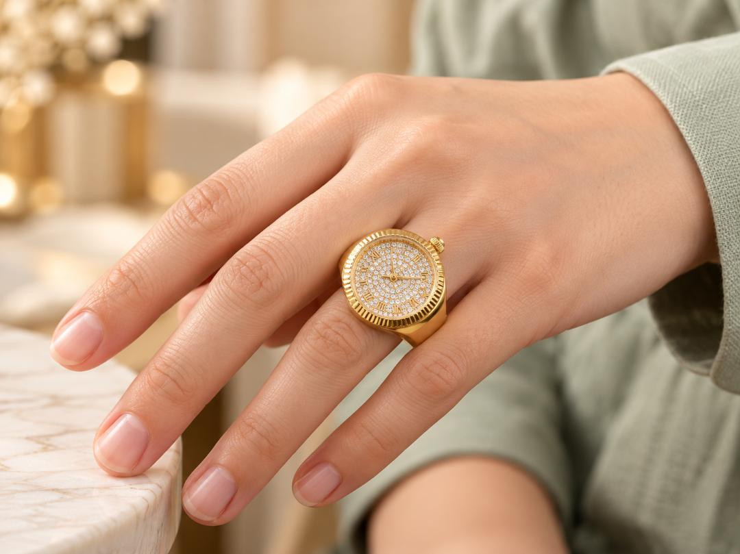 Women's Gold-Tone Crystal Finger Ring Watch