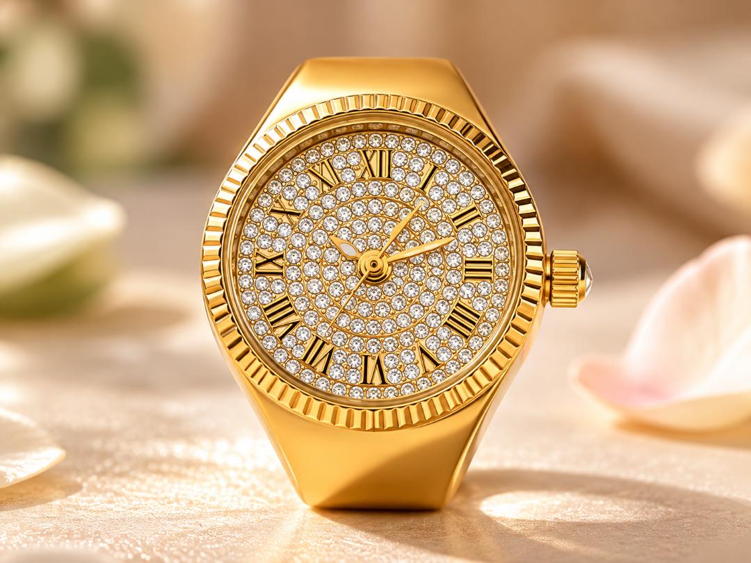 Women's Gold-Tone Crystal Finger Ring Watch