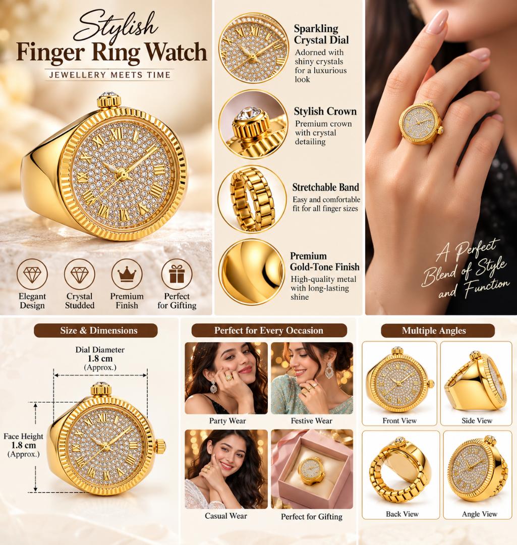 Women's Gold-Tone Crystal Finger Ring Watch