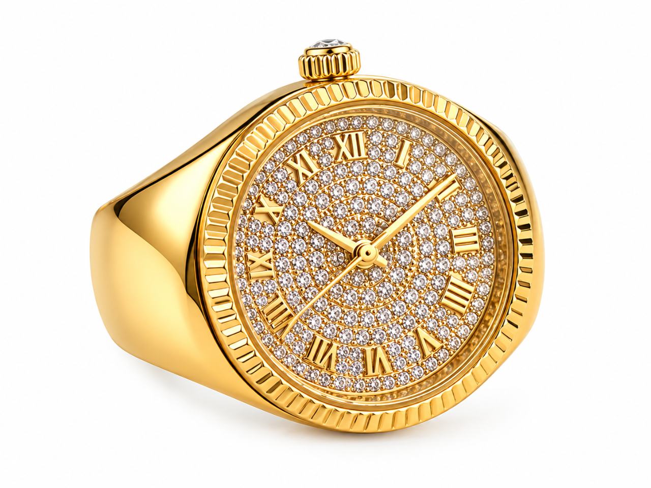 Women's Gold-Tone Crystal Finger Ring Watch