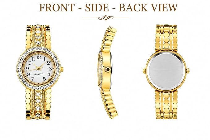 Women’s Gold-Tone Quartz Bracelet Watch | Crystal-Style Bezel | Elegant