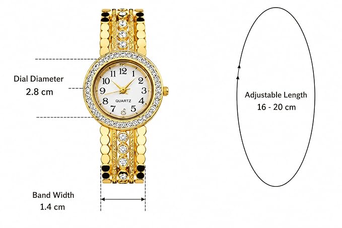 Women’s Gold-Tone Quartz Bracelet Watch | Crystal-Style Bezel | Elegant