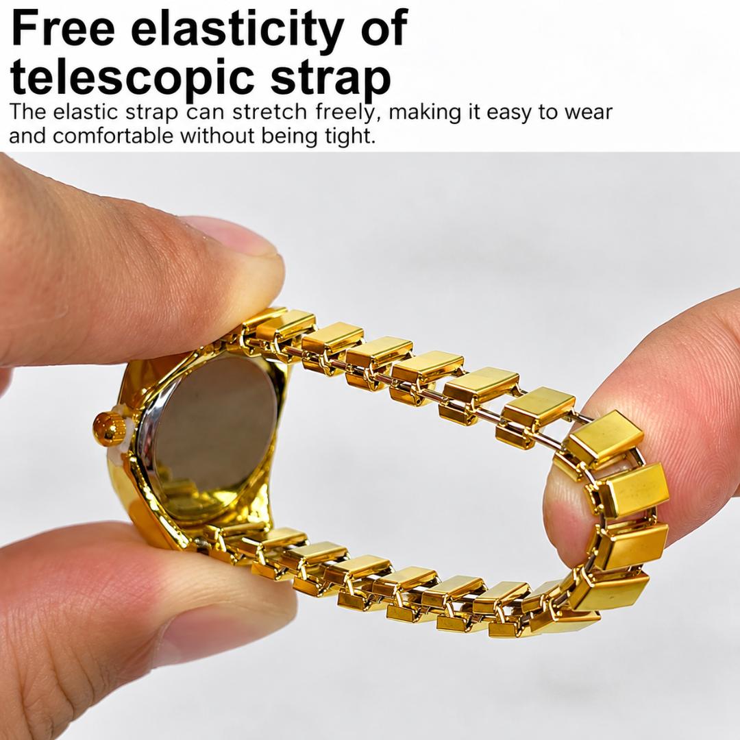 Women's Gold-Tone Rhinestone Finger Ring Watch with White Dial