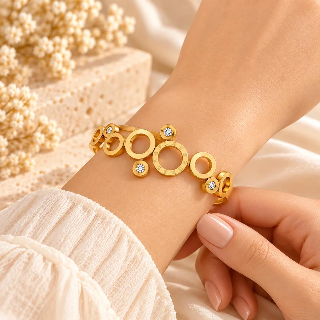 Women’s Gold Tone Roman Numeral Crystal Bangle Bracelet