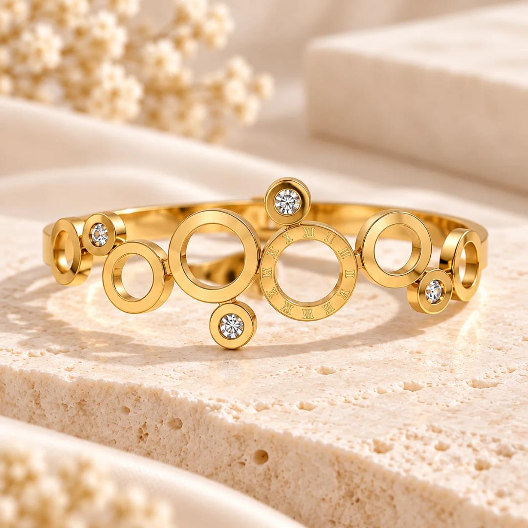 Women’s Gold Tone Roman Numeral Crystal Bangle Bracelet