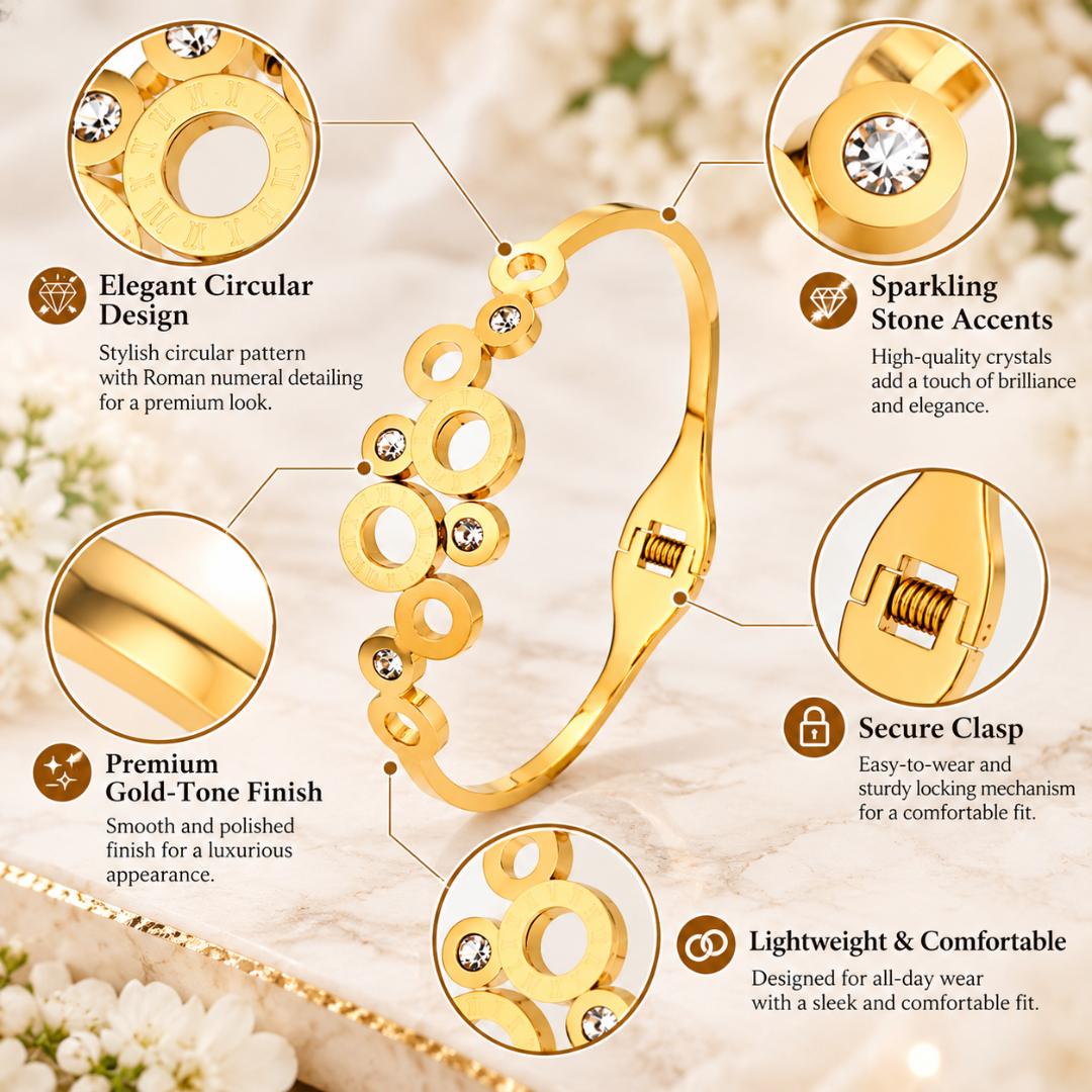 Women’s Gold Tone Roman Numeral Crystal Bangle Bracelet