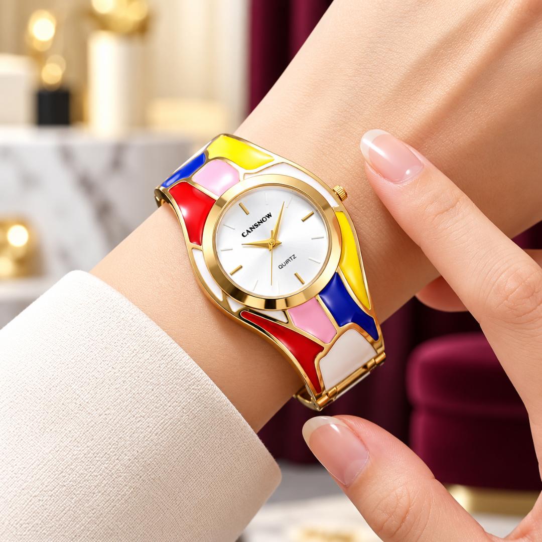 Women’s Multicolor Gold-Tone Cuff Bracelet Analog Quartz Watch