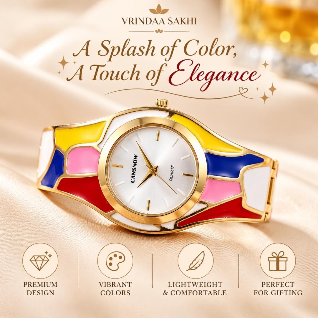 Women’s Multicolor Gold-Tone Cuff Bracelet Analog Quartz Watch