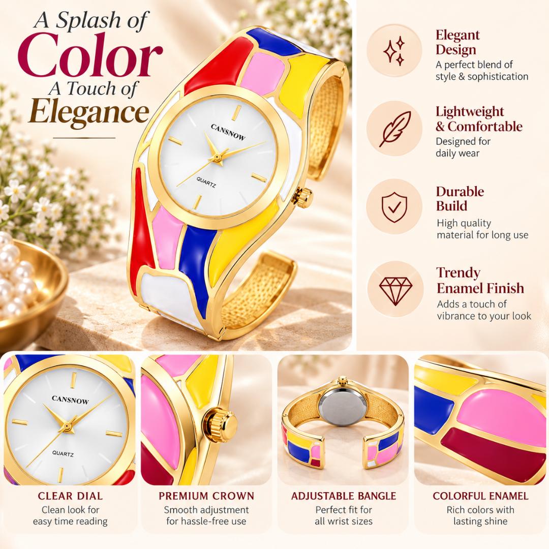 Women’s Multicolor Gold-Tone Cuff Bracelet Analog Quartz Watch