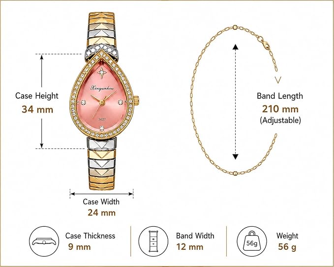 Women's Pink Teardrop Analog Watch | Crystal Bezel | Two-Tone Band