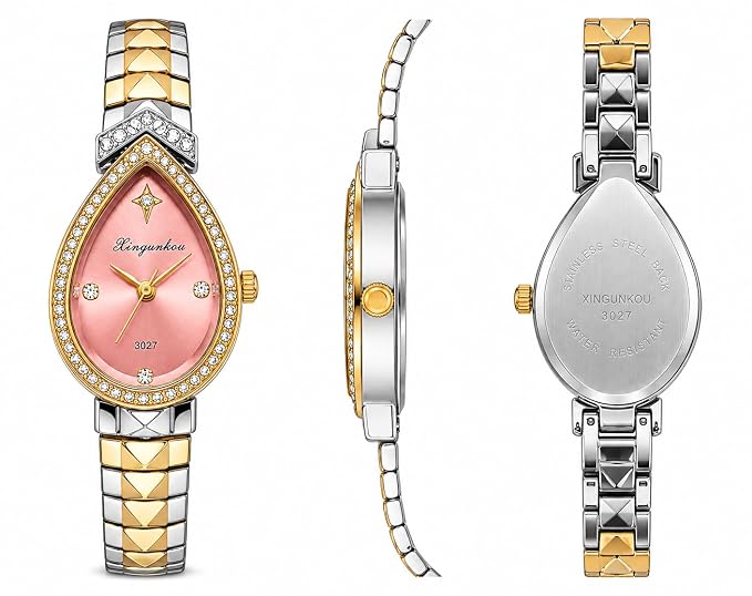 Women's Pink Teardrop Analog Watch | Crystal Bezel | Two-Tone Band