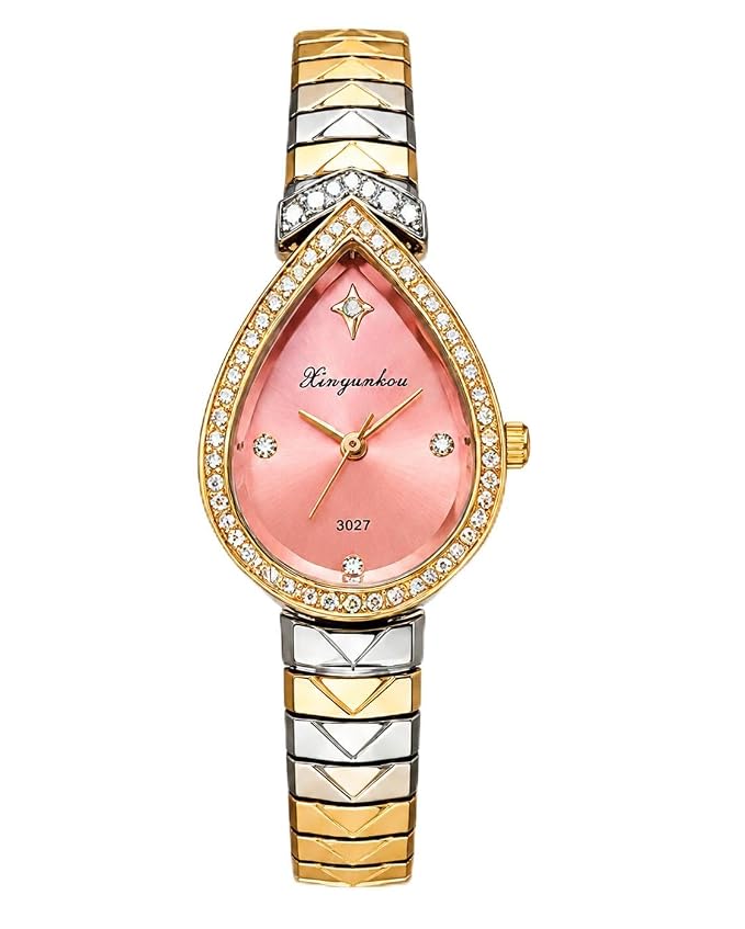 Women's Pink Teardrop Analog Watch | Crystal Bezel | Two-Tone Band
