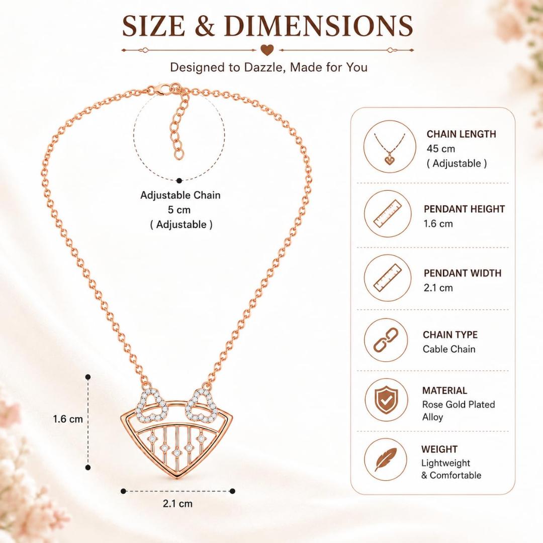 Women’s Rose Gold Heart Pendant Necklace (Pendant Only, Earrings Not Included)