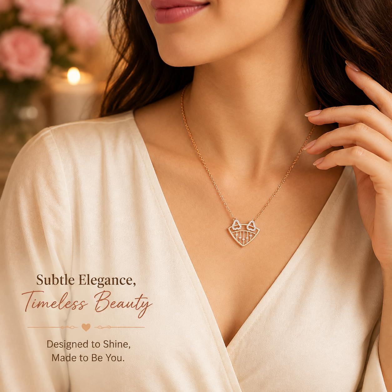 Women’s Rose Gold Heart Pendant Necklace (Pendant Only, Earrings Not Included)