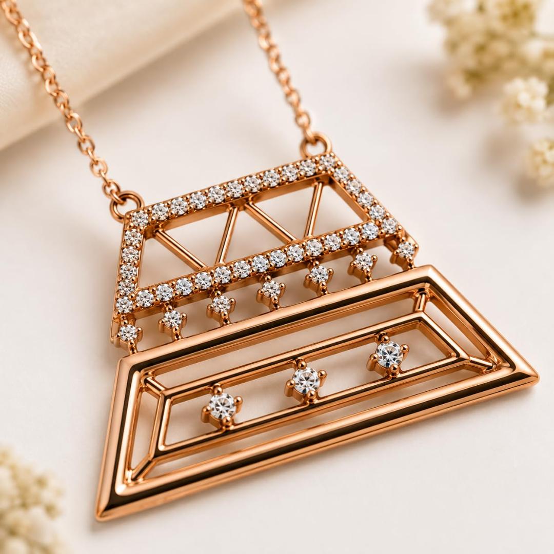 Women’s Rose Gold Lattice Necklace (Pendant Only, Earrings Not Included)
