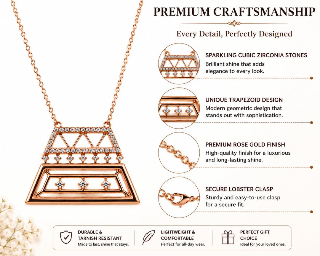 Women’s Rose Gold Lattice Necklace (Pendant Only, Earrings Not Included)