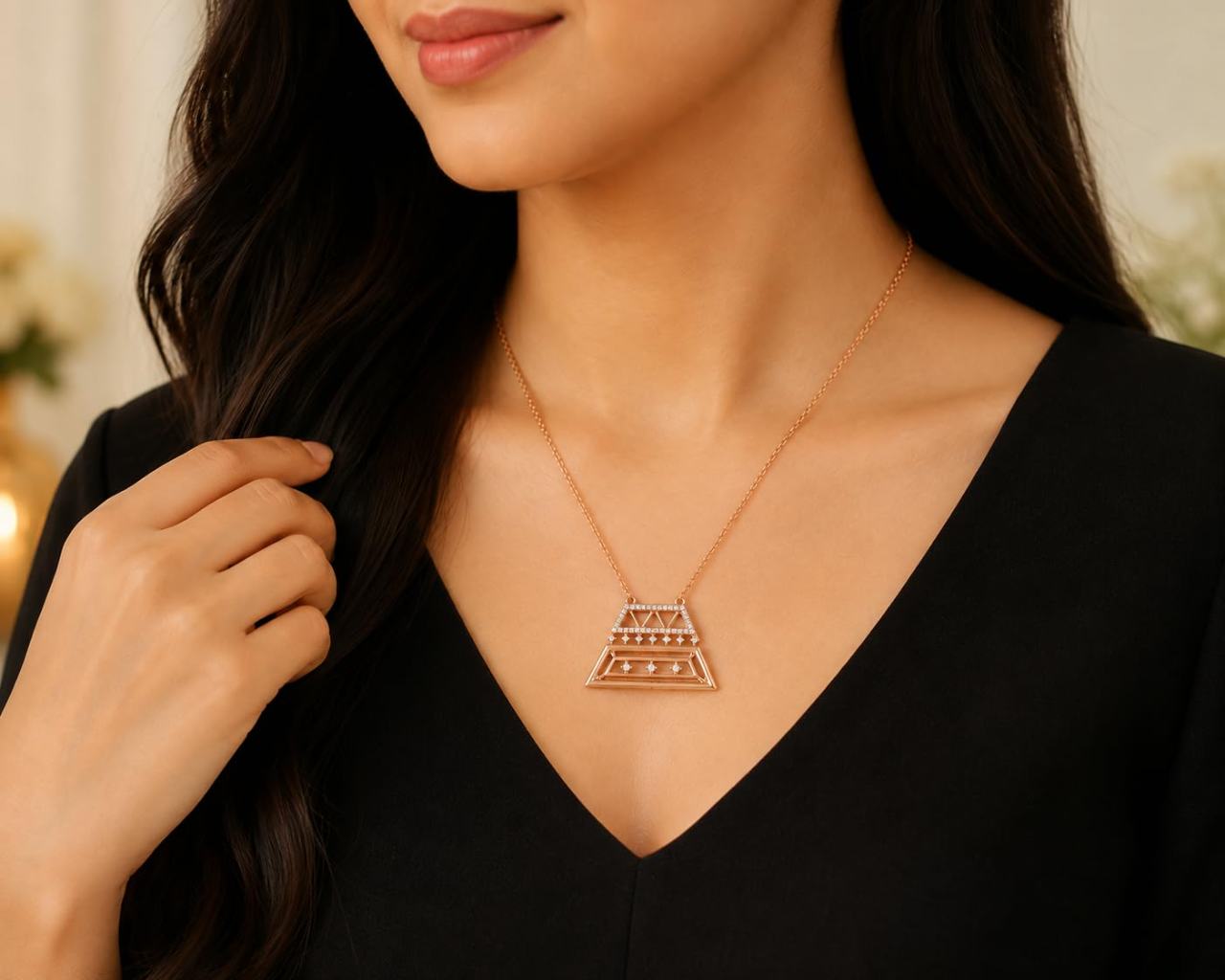 Women’s Rose Gold Lattice Necklace (Pendant Only, Earrings Not Included)