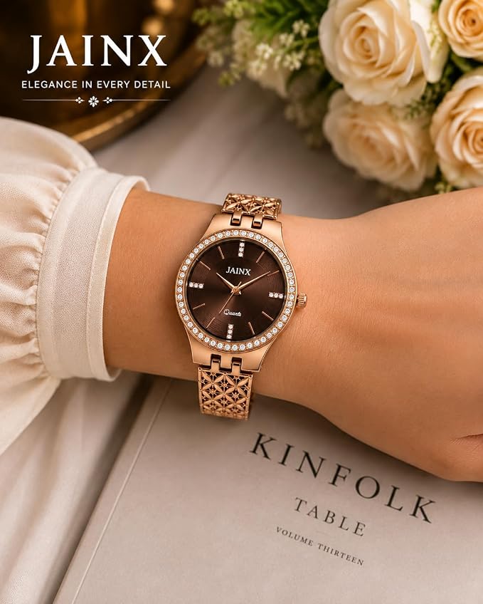 Women’s Rose Gold Watch with Crystal Studded Dial & Bracelet