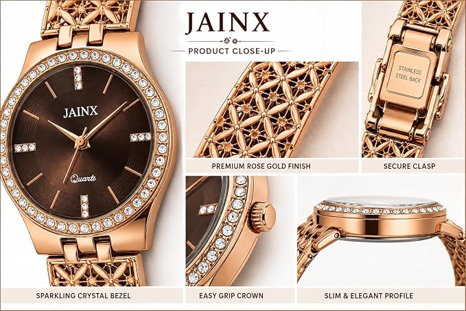 Women’s Rose Gold Watch with Crystal Studded Dial & Bracelet