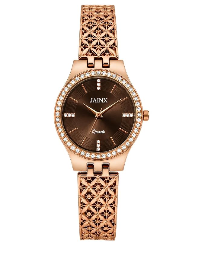 Women’s Rose Gold Watch with Crystal Studded Dial & Bracelet